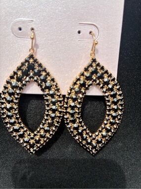 Daisy Fuentes Gold and Black Open Teardrop Crystal Earrings